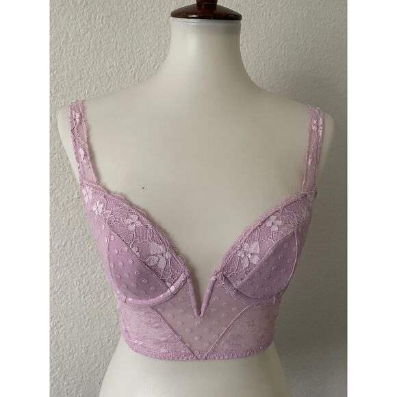 Victoria's Secret Bra Bustier Plunge Lace Polka Dot Lingerie - Picture 1 of 14
